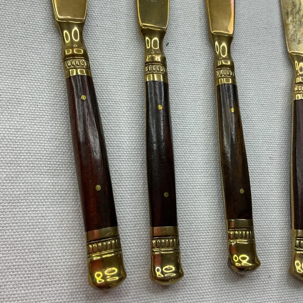 Pottery Barn bronze rosewood Knives Vintage Butter Spreader flatware Set Of 4